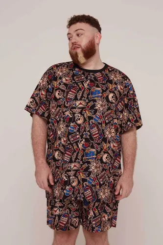 Camiseta Pijama Manga Curta Masculina Estampa Old School