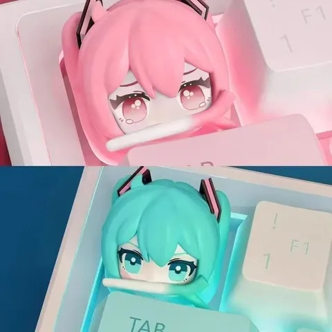 Novas Teclas DIY Hatsune Miku: Keycaps de Anime Personalizadas em PBT para Teclado Mecânico, Teclas de Resina de Desenho Animado para Decoração e Presentes