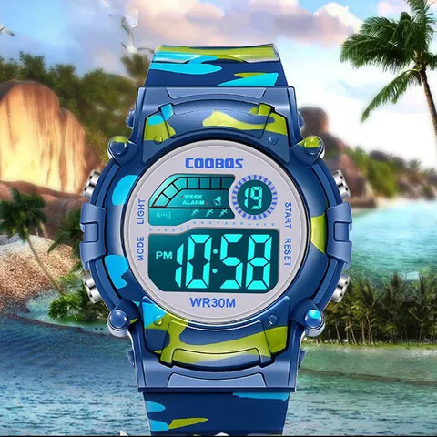 Coobos crianças relógio camuflagem esportes eletrônico digital relógio à prova dwaterproof água multi-função led relógio para meninos meninas crianças relógio
