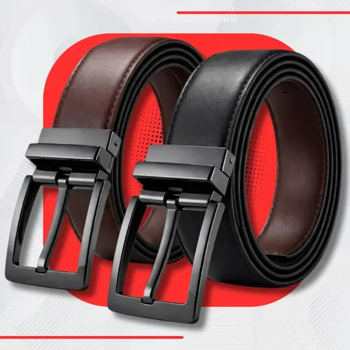 Cinto Duplo Masculino Couro Dupla Face 2 em 1 Preto Marrom Social 120CM