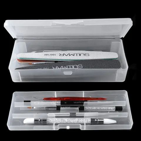 1pc retângulo dupla camada ferramenta da arte do prego caixa de armazenamento vazia pinças clippers canetas polimento prego buffer arquivos recipiente de plástico