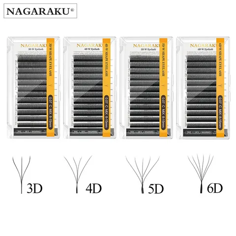 NAGARAKU Florescimento Automático W Forma Bloom 3D 4D 5D 6D Fãs Pré-fabricados Extensões de Cílios Natural Suave Luz Completa Densa