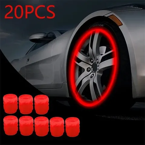Luminous Fluorescent Valve Caps, Noite Brilhando Decoração, Carro, Motocicleta, Cubo de roda de bicicleta, Stem Cap, Styling Acessórios do Carro, 20 pcs