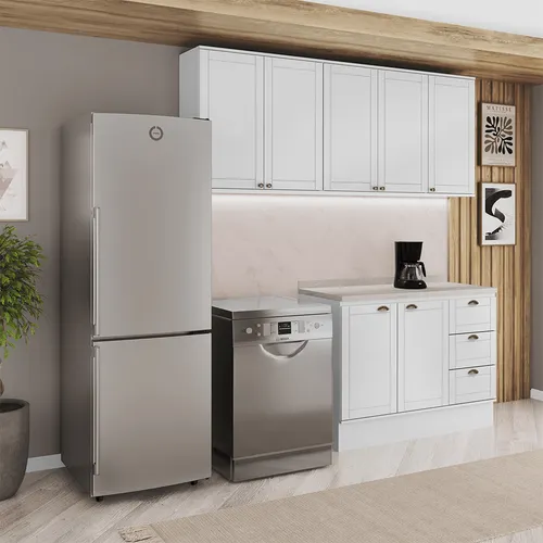 Armário de Cozinha Completa com Balcão Milla Cedar Carraro Branco