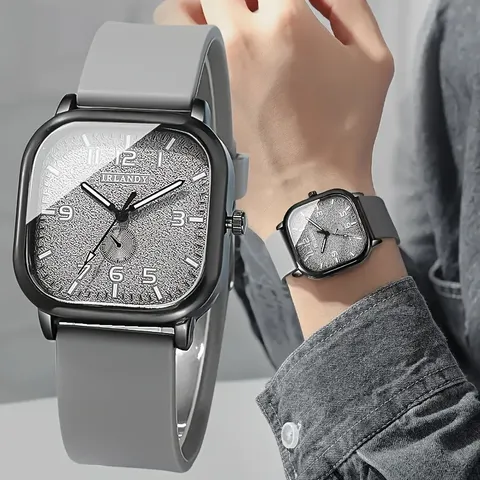 Moda praça relógio feminino casual pulseira de silicone relógios de quartzo relógio de pulso esportivo para homens mulheres estudantes (sem caixa)