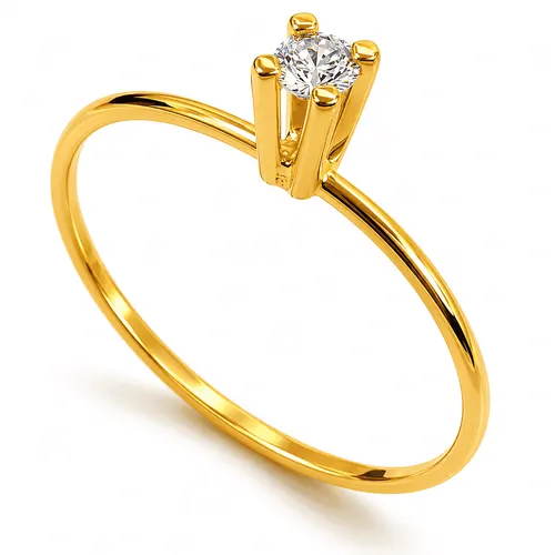 Anel Solitário com Diamante de 8 Pontos em Ouro 18k
