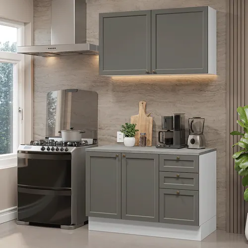 Armário de Cozinha Compacta 120 cm Branco/Cinza Vik Madesa 01
