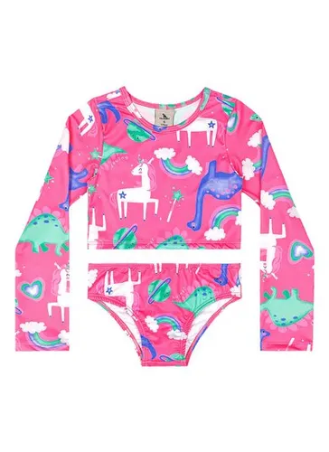 Biquíni Manga Longa Infantil UV DRY Rosa Pink