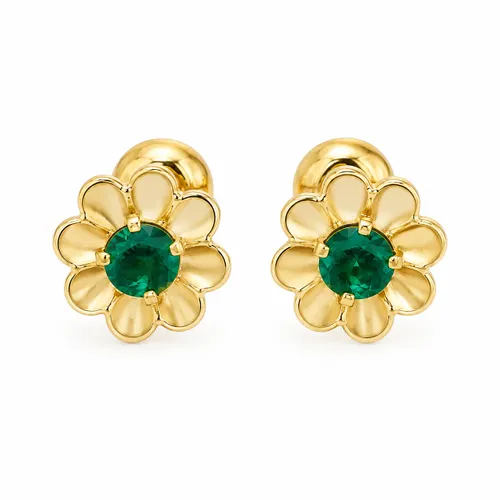 Brinco Trevo 2 mm com Zircônia Esmeralda em Ouro 18K