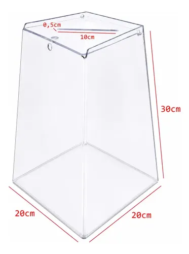 Urna Pirâmide de Acrílico Transparente - 30x20x20 cm