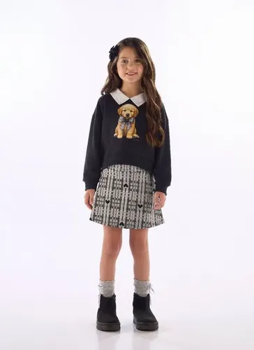 Conjunto infantil feminino com blusão e saia xadrez Preto