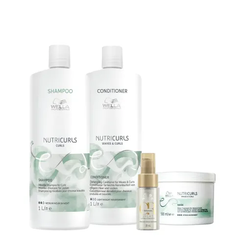 Kit Wella Professionals Nutricurls Shampoo Condicionador 1L Máscara 500ml Óleo 30ml
