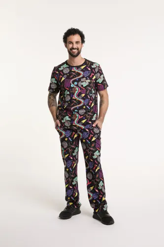 Calça Reta com Pregas Estampa Disco
