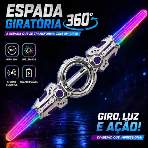 Espada Giratória 360° Espiral de Fogo com Luz LED RGB Som Recarregável USB Brinquedo Infantil para Meninos e Meninas Cosplay Espada de Dois Gumes