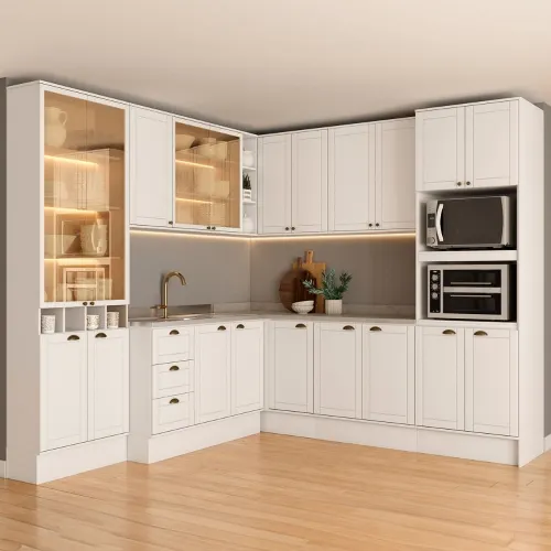 Armário de Cozinha Completa com Balcão Milla Dusk Prime Carraro Branco