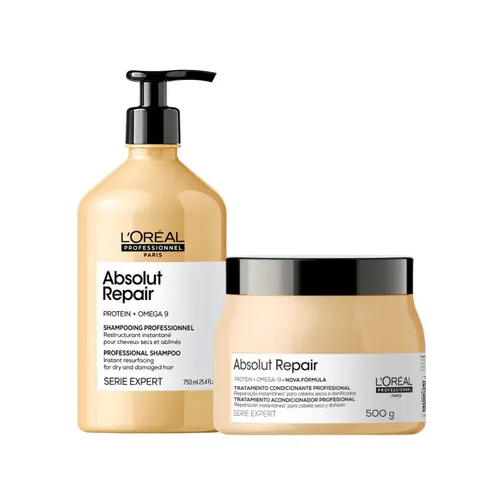 Kit Loreal Absolut Repair Gold Quinoa Shampoo 750 ml + Máscara 500 g