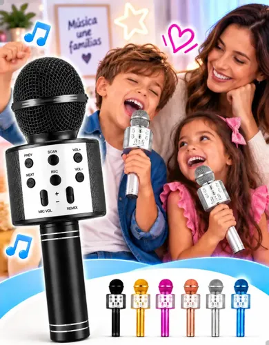 Microfone Infantil Bluetooth S/ Fio Karaoke Que Muda a Voz Preto