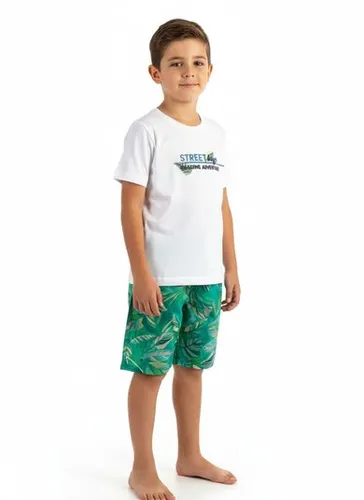 Conjunto com Camiseta e Bermuda Tropical em Microfibra para Menino (Branco) Bee Loop