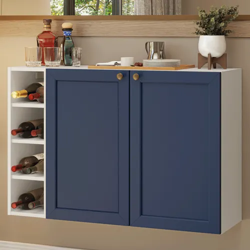 Buffet Aparador com Adega 100cm 2 Portas Branco/Azul Vik Madesa 16