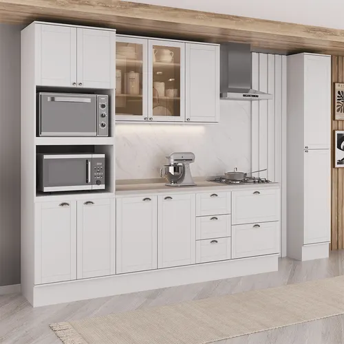 Armário de Cozinha Completa com Balcão Milla Sara Carraro Branco