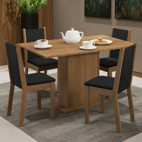 Conjunto Sala de Jantar Tampo de Madeira 4 Cadeiras Rustic/Preto Dover Madesa