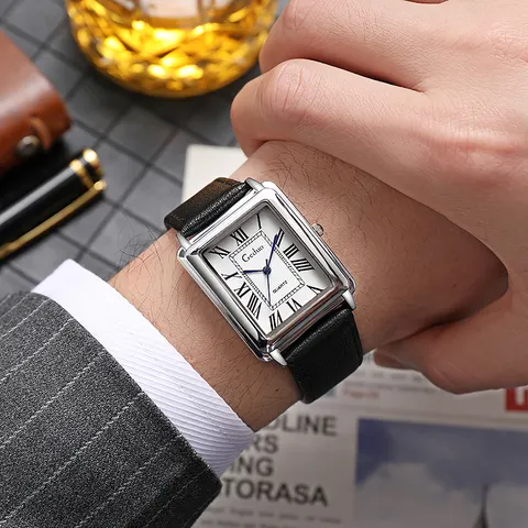 Relógio de pulso de quartzo masculino da moda com pulseira de couro