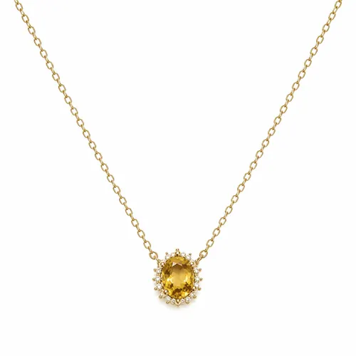 Corrente com Citrino Natural em Prata 925 e Prata Banhada a Ouro