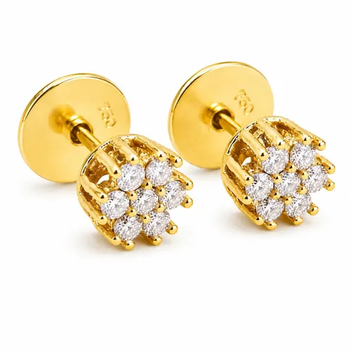 Brinco Flor 5 mm com 14 Diamantes em Ouro 18K
