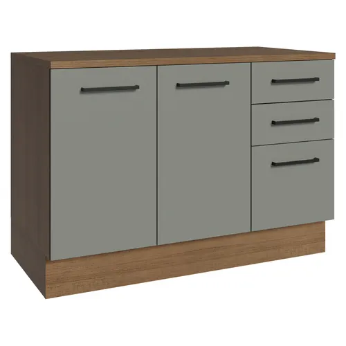 Balcão Cozinha 120 x 60 cm 2 Portas e 3 Gavetas (Com Tampo) Rustic/Cinza Agata Madesa