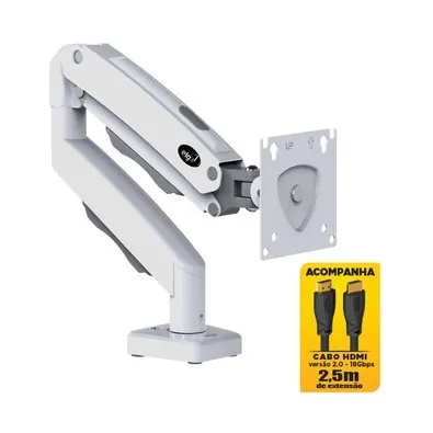Suporte de Mesa Articulado para Monitor de 17" a 35" ELG, com Pistão a Gás e Cabo HDMI 2.0, VESA, Branco - F98WHDMI