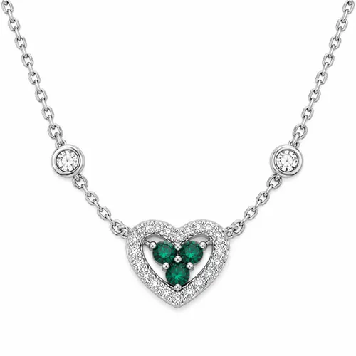 Colar 45 cm Coração com Zircônia Esmeralda em Prata 925
