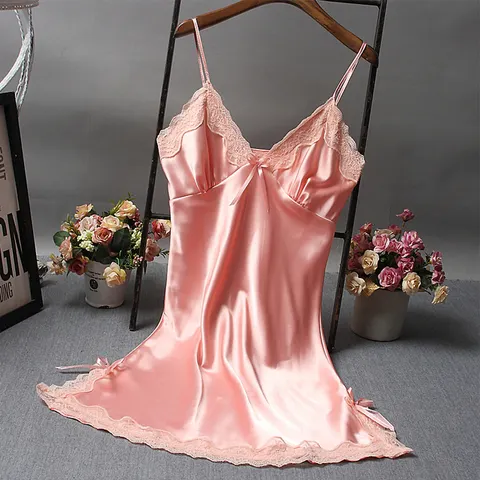 Sexy renda retalhos roupa de noite lingerie noite com decote em v vestido de casamento sleep wear camisola roupas sexy camisolas femininas