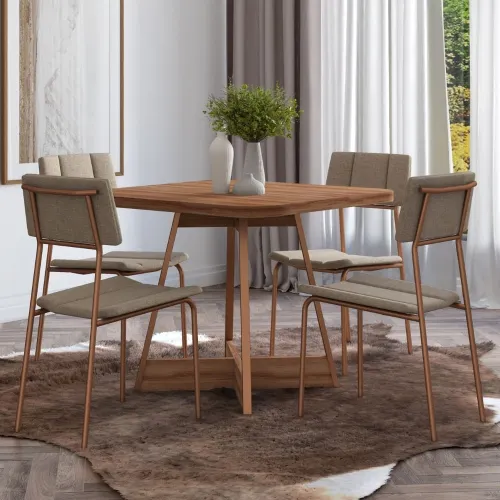 Conjunto Sala de Jantar 4 Cadeiras Fontana Carraro Nogal Rosê