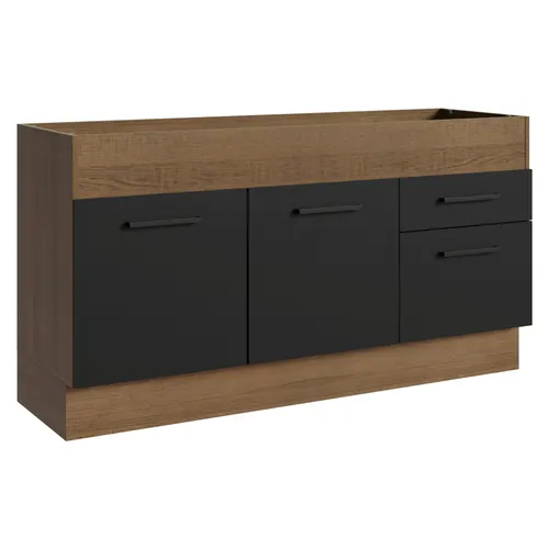 Balcão de Pia Madesa Agata 150 cm 2 Portas e 2 Gavetas (Sem Tampo e Pia) Rustic/Preto