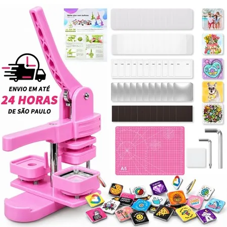 Kit Máquina de Crachá Quadrados Máquina de Botton Giratória, Botão, Imãs de Geladeira, Crachá 5x5cm 100 Botões