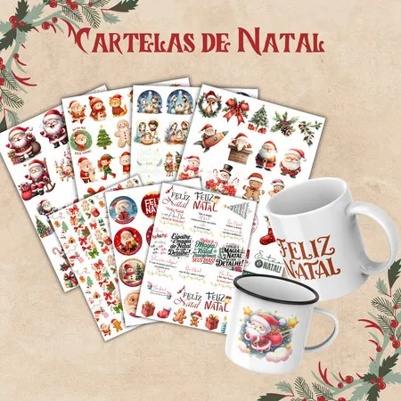 Cartela DTF UV A4 - NATAL (TEMAS VARIADOS) - Adesivo para produtos rígidos