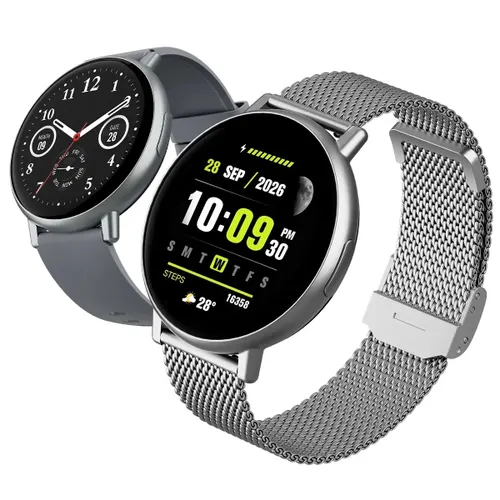 Relógio Smartwatch Forestory R1 Smart Watch Inteligente Redondo Bluetooth Ip68 à Prova D'água Notificações Chamadas Relogio Corrida com Android e iOS com 2 Pulseiras Feminino Masculino Alumínio