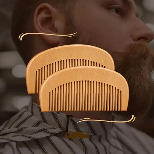 kit 2 unidades Pente de Madeira Barba Bigode e Cabelo Curvo Meia Lua Boa Dica