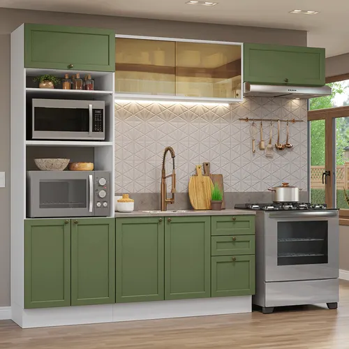 Armário de Cozinha Completa 270 cm Branco/Verde Vik Madesa 04