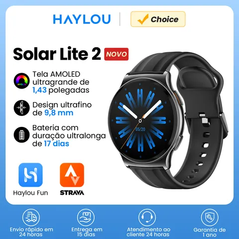 HAYLOU Solar Lite 2 Smartwatch 1.43 ''AMOLED Display 24h Monitoramento de Saúde Mais de 150 Modos Esportivos Chamadas de Voz Relógio Inteligente 1ATM