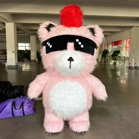 Fantasia de Mascote de Urso Gigante Inflável com Óculos de Sol para Apresentações de Halloween e Palco, Sem Bateria, Sem Carregador