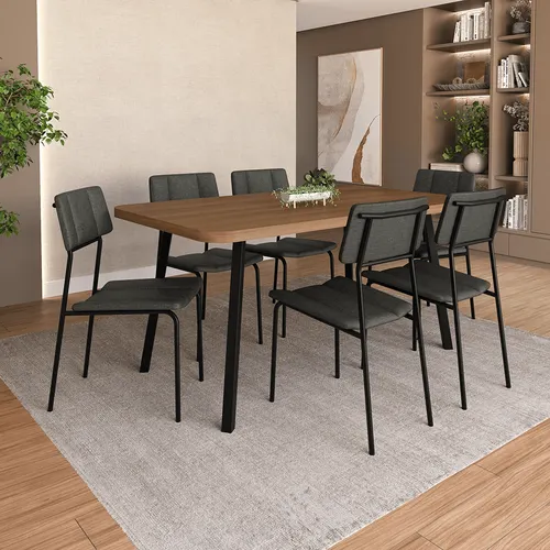 Conjunto Sala de Jantar 6 Cadeiras Line Carraro Nogal Preto