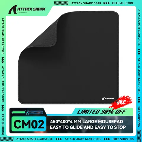 ATTACK SHARK CM02 Mousepad para jogos eSport grande, 450x400x4 MM, superfície lisa texturizada, base de borracha antiderrapante,