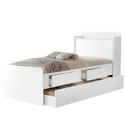 Bicama de Solteiro com Báu Tamires 105,5x98x219,5cm Cambel Branco