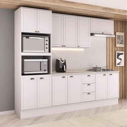 Armário de Cozinha Completa com Balcão Milla Fresh Carraro Branco