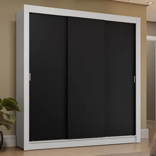 Guarda-Roupa Casal 3 Portas de Correr Branco/Preto Sublime Plus Madesa