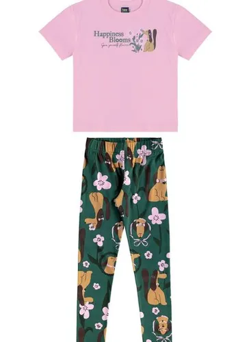 Conjunto Flores & Focinhos Infantil com Blusa e Calça Legging (Rosa Claro) Bee Loop