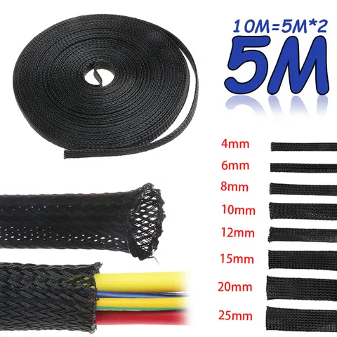 Mangas de cabo expansíveis PET apertadas de 5M Proteção de cabos de glândula de fio Ø: 4/6/8/10/12/15/20/25mm Manga trançada de isolamento