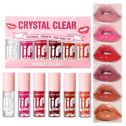 MAGIC CASA Conjunto de 6 peças de óleo labial gelatinoso com brilho de água - Plomando, hidratante, base de maquiagem, umidade de longa duração