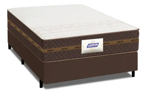 Cama Box Casal Colchão Molas Flora Marrom/Branco 138x188x60cm